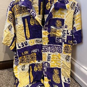 Men's FOCO Yellow LSU Tigers Tiki Button-Up T-Shirt